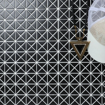 1'' Triangular single color porcelain mosaic tile, black wall decor