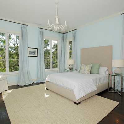 Example of a classic dark wood floor bedroom design in Los Angeles with blue walls