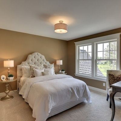 Inspiration for a timeless carpeted bedroom remodel in Minneapolis with beige walls