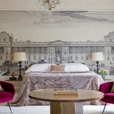 Inspiration for a contemporary bedroom remodel in DC Metro with beige walls