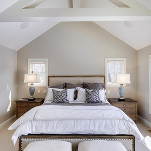 Example of a transitional carpeted bedroom design in Minneapolis with beige walls