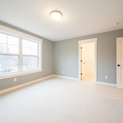 Bedroom - mid-sized transitional master carpeted and beige floor bedroom idea in Minneapolis with gray walls