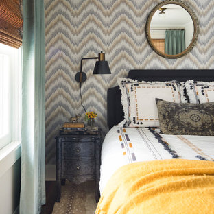 Eclectic dark wood floor bedroom photo in Minneapolis with blue walls