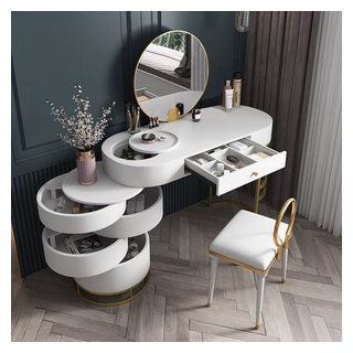 $795.99 White Makeup Vanity Dressing Table with Swivel Cabinet Mirror &  Stool In - Modern - Bedroom - Other - by HOMARY LIMITED | Houzz UK