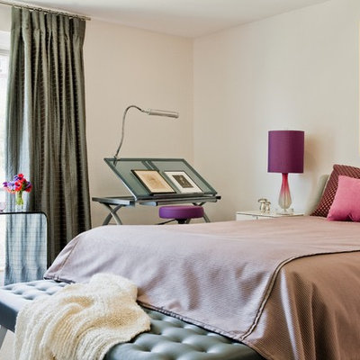 Bedroom - contemporary bedroom idea in Boston with beige walls