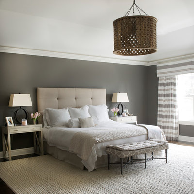 Mid-sized transitional master dark wood floor and brown floor bedroom photo in DC Metro with gray walls and no fireplace