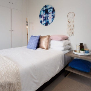 Bedroom - mid-sized contemporary master carpeted bedroom idea in Newcastle - Maitland with gray walls