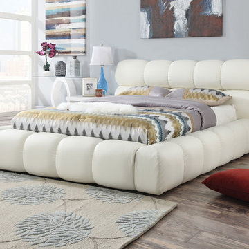 Acacia Upholstered Bed, Ivory PU