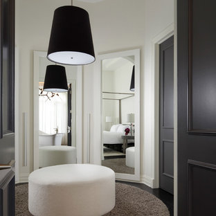 Trendy bedroom photo in Miami with white walls