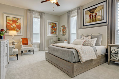 Mid-sized transitional guest carpeted and gray floor bedroom photo in Houston with gray walls and no fireplace