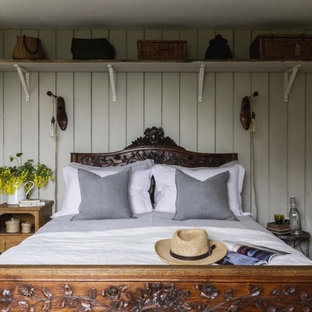 Inspiration for a small country guest bedroom in Other with white walls.
