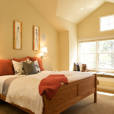 Inspiration for a contemporary carpeted bedroom remodel in San Francisco with beige walls