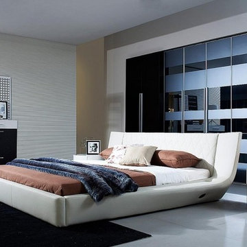 Arctic - Modern White Leather Bed With Speakers and Iphone Audio Dock