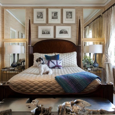 Trendy dark wood floor bedroom photo in San Francisco with beige walls and no fireplace