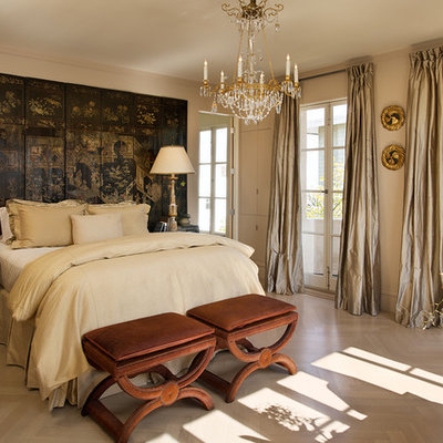 Bedroom - traditional master light wood floor bedroom idea in San Francisco with beige walls and no fireplace