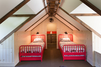 Example of a mid-sized transitional bedroom design in Indianapolis with white walls and no fireplace