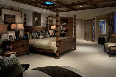 Bedroom - large traditional master carpeted and beige floor bedroom idea in Miami with beige walls and no fireplace