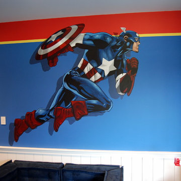 Avengers Murals hand painted throughout a kids bedroom.