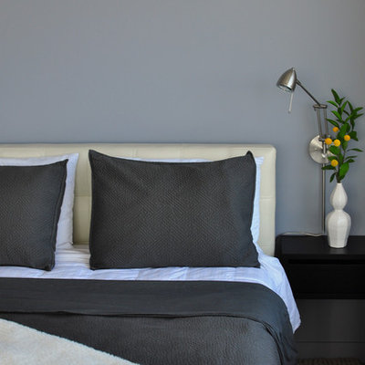 Bedroom - contemporary bedroom idea in Austin with gray walls