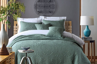 Baroque Slate Green 100% Cotton Coverlet Bedspread Set