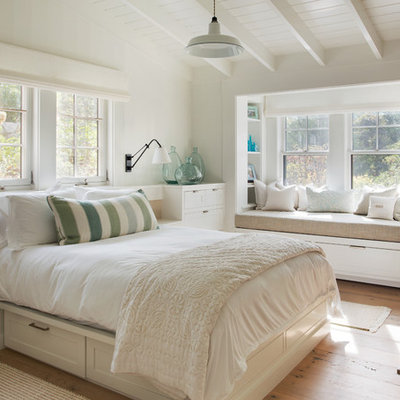 Inspiration for a cottage light wood floor bedroom remodel in Boston with gray walls