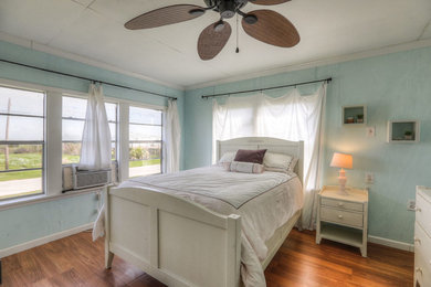 Bedroom - mid-sized coastal master vinyl floor bedroom idea in Houston with blue walls