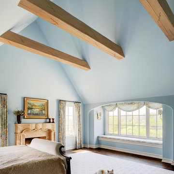 Beamed Ceiling in French Country Master Bedroom
