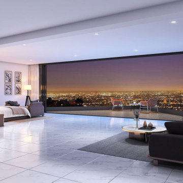 Beautiful City Night View from Bedroom 3D Interior Los Angeles CA