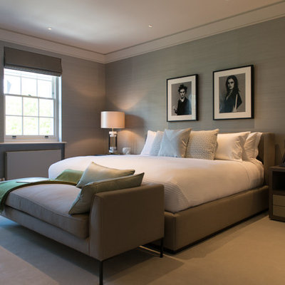 Inspiration for a contemporary bedroom remodel in London with gray walls