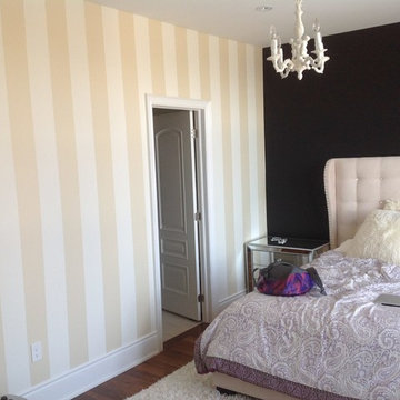 Bedroom 1 - After 2 - Vertical Gold Stripes and Black Accent Wall