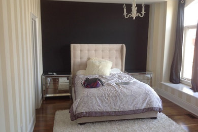 Bedroom 1 - After - Vertical Gold Stripes and Black Accent Wall