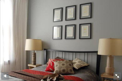 Foto de dormitorio de tamaño medio con paredes grises