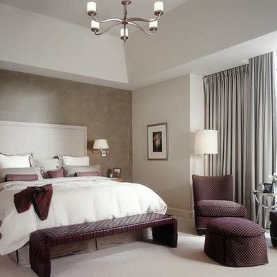 Example of a transitional carpeted bedroom design in Detroit with gray walls