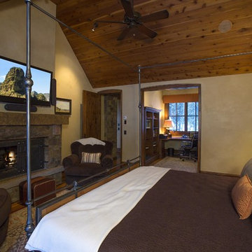 Bedroom Fireplace in Log Home 134 by Bercovitz Design