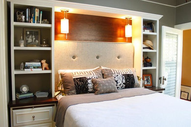 Bedroom - mid-sized traditional guest bedroom idea in Denver with brown walls
