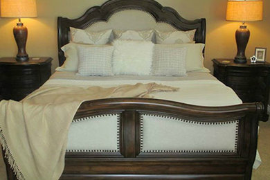 Bedroom - carpeted bedroom idea in Phoenix with beige walls