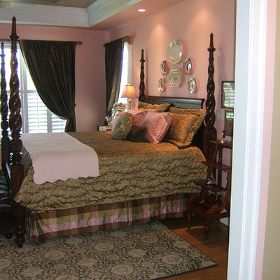 Example of a classic bedroom design in Richmond with pink walls
