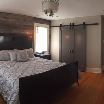 Bedroom Remodel with Reclaimed Wood Accent Wall, Closet Barn Doors