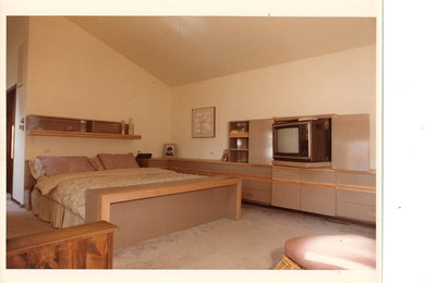 Modelo de dormitorio principal actual grande con moqueta