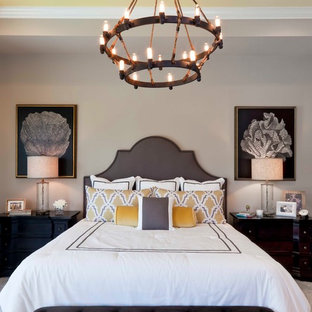 Inspiration for a transitional bedroom remodel in Miami with gray walls