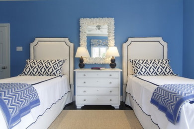 Example of a mid-sized transitional guest dark wood floor bedroom design in New Orleans with blue walls