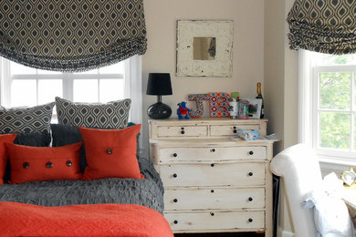 Elegant bedroom photo in Philadelphia with beige walls