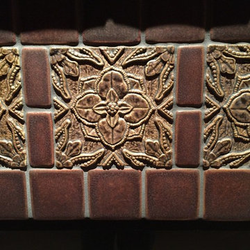 Bellevue wine closet and custom tile fireplace surround