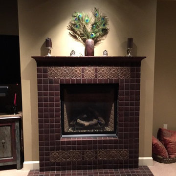 Bellevue wine closet and custom tile fireplace surround