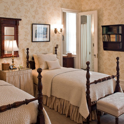 Bedroom - traditional guest bedroom idea in Boston with multicolored walls