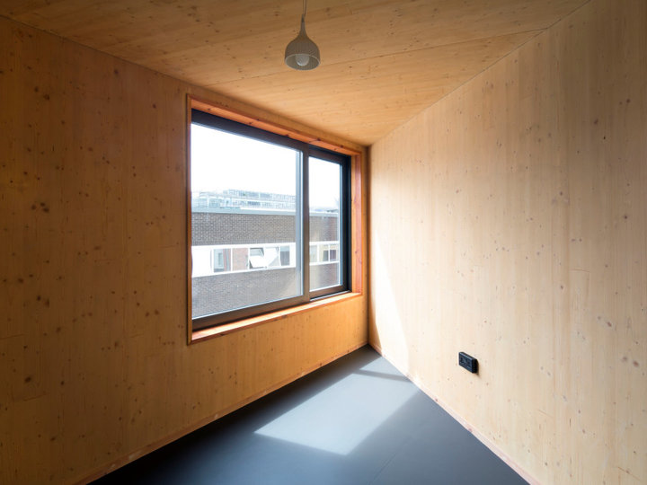 Bedroom - small scandinavian master wood ceiling and wood wall bedroom idea