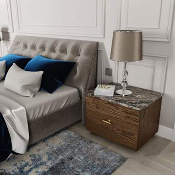 Bespoke bedroom furniture with wavy veneer detailing