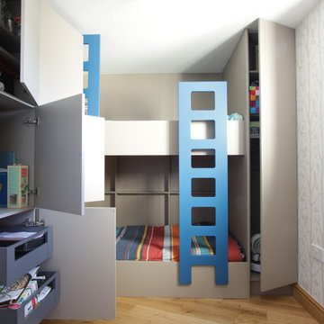 Bespoke bunk beds with concealed storage wall