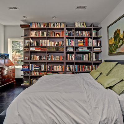 Inspiration for a mid-sized contemporary guest dark wood floor bedroom remodel in Toronto with white walls and no fireplace