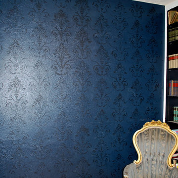 Black and Blue distressed Damask